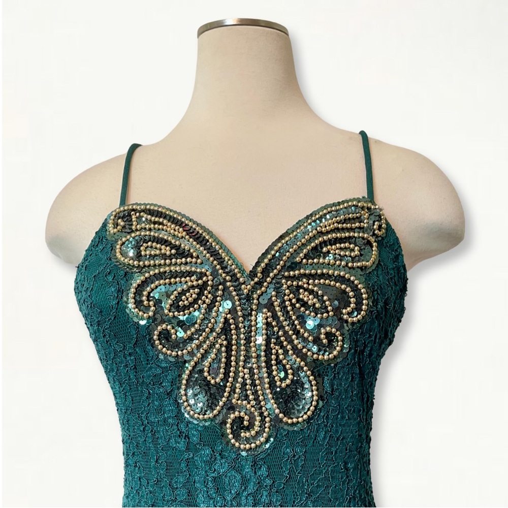 Vintage 1990s Frederick’s of Hollywood Green Lace Sequin + Studded Formal Dress - Picture 3 of 9